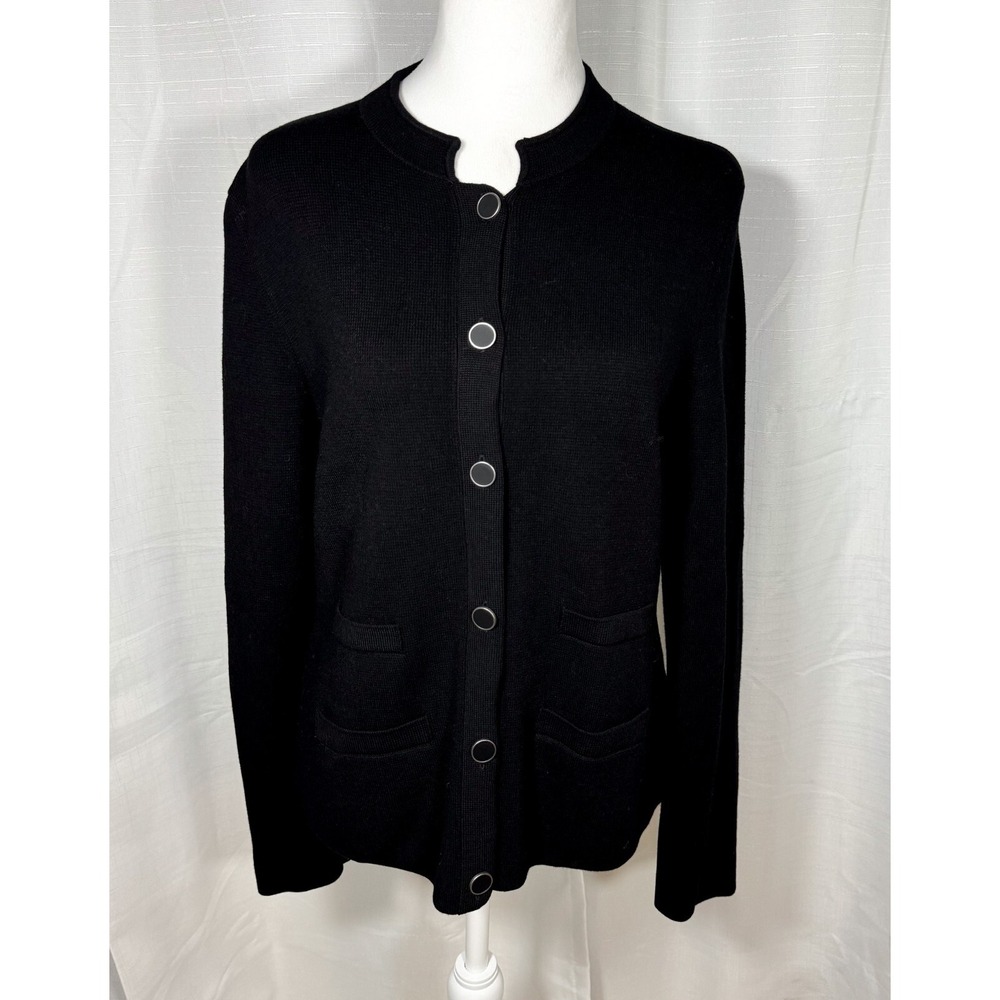 Talbots Cardigan Womens Black Metal Buttons Sweater Classic - Size Medium
